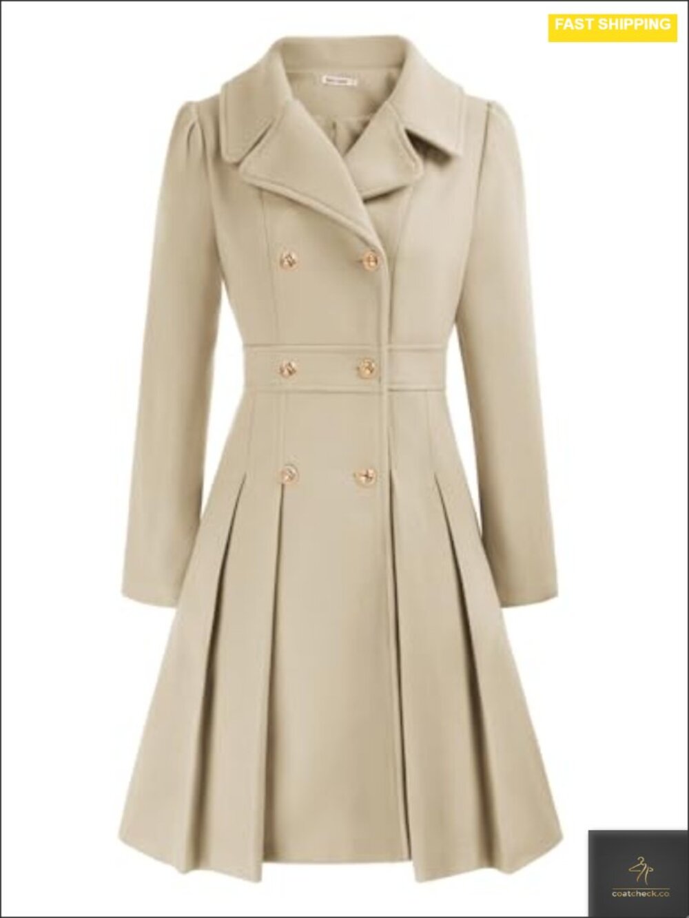 Trench Coat Double Breasted Notch Lapel A-Line Pea Coat with Pockets